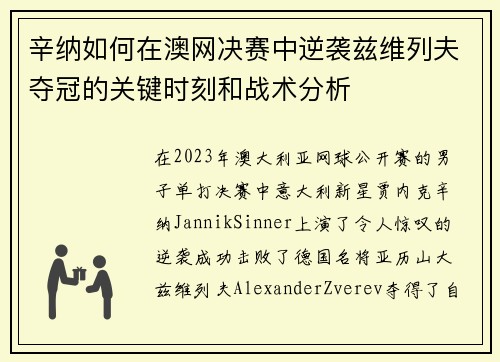 辛纳如何在澳网决赛中逆袭兹维列夫夺冠的关键时刻和战术分析